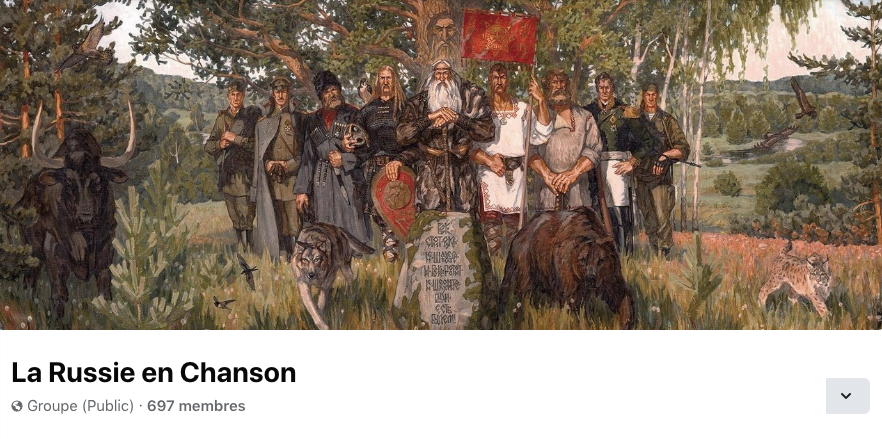 RBannière Facebook. La Russie en chansons, groupe public de 697 membres. Germana Ma, Mickael Stefan, Thilda Marthe Ma sont administrateurs. 2019-05-31